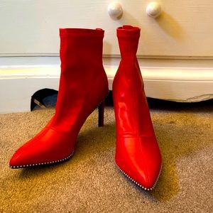 Red pleather boots